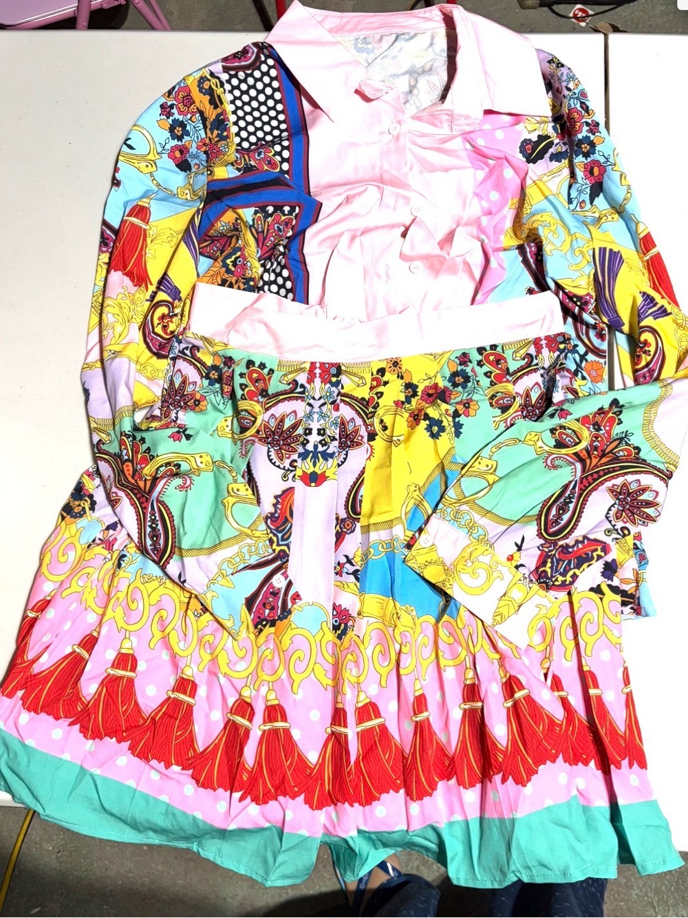 ' Multicolor Printed Top with Pink Shirt
